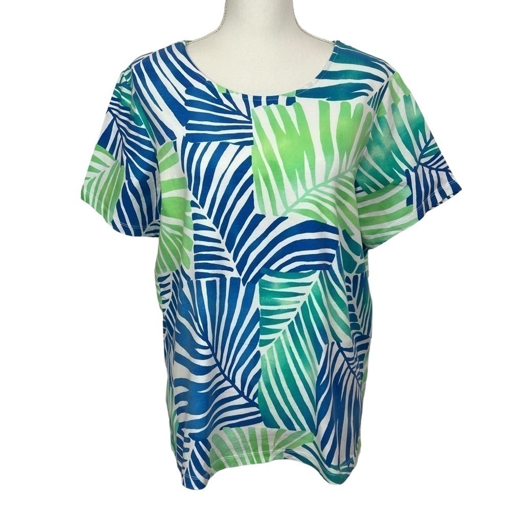 Alfred Dunner Women’s Top Sz Medium Multi Color Stretch Round Neck Short Sleeve